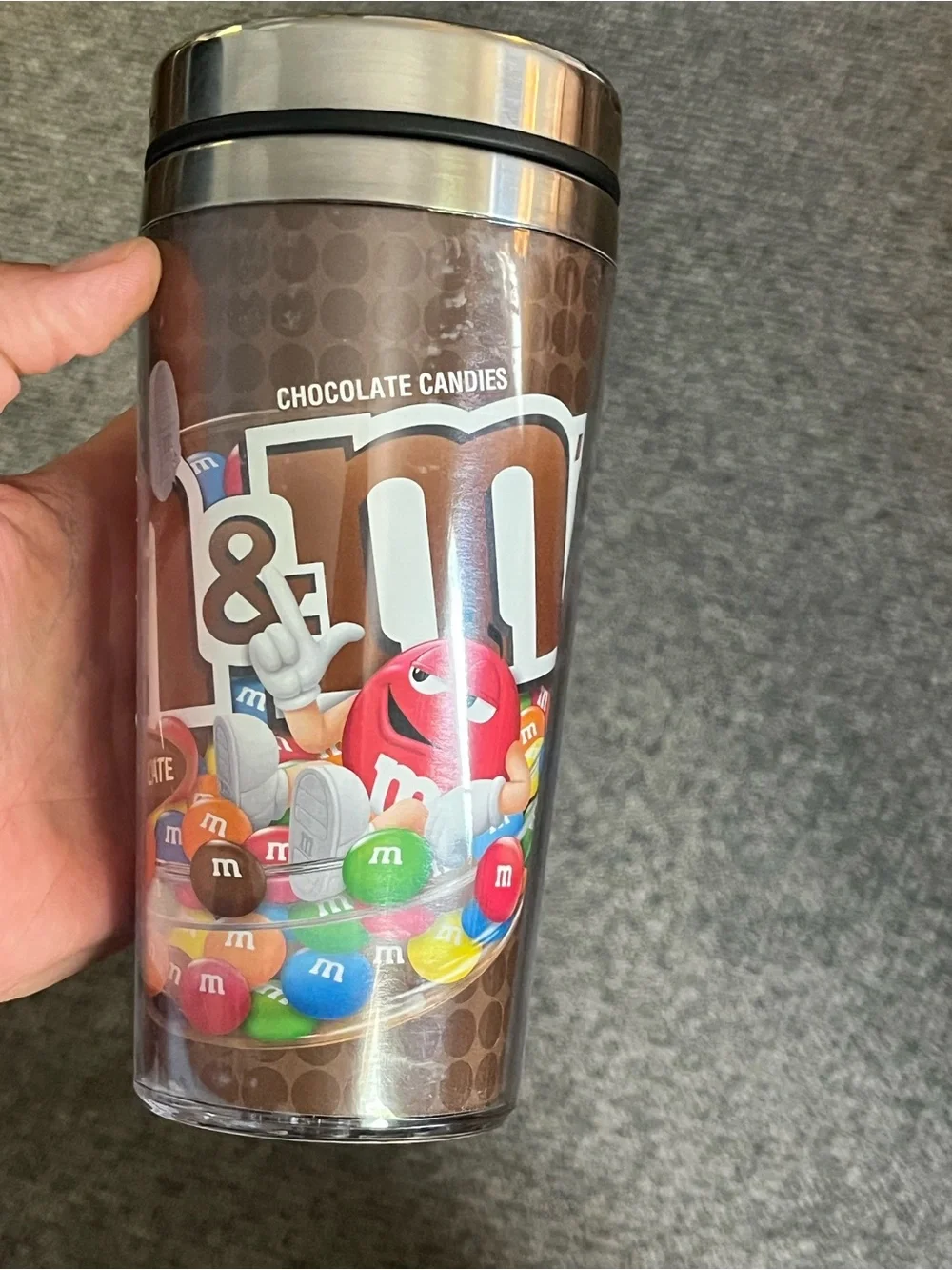 2013 M&M’s Candy Insulated Coffee Cup Brown - used - Advertising 2215